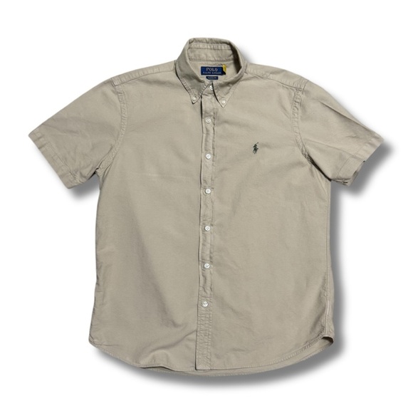 112 RALPH LAUREN Men’s Classic Fit Short Sleeve Oxford Shirt - Khaki, Medium - Picture 2 of 7